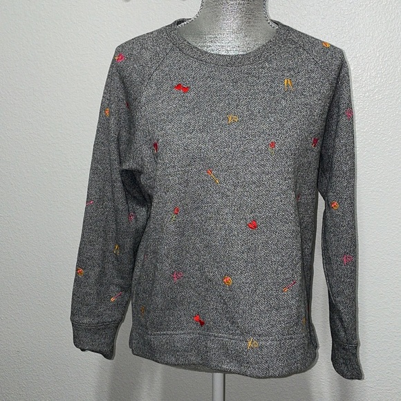 Lou & Grey For Loft Gray Embroidered Pullover Sweatshirt Size Small - Picture 1 of 7